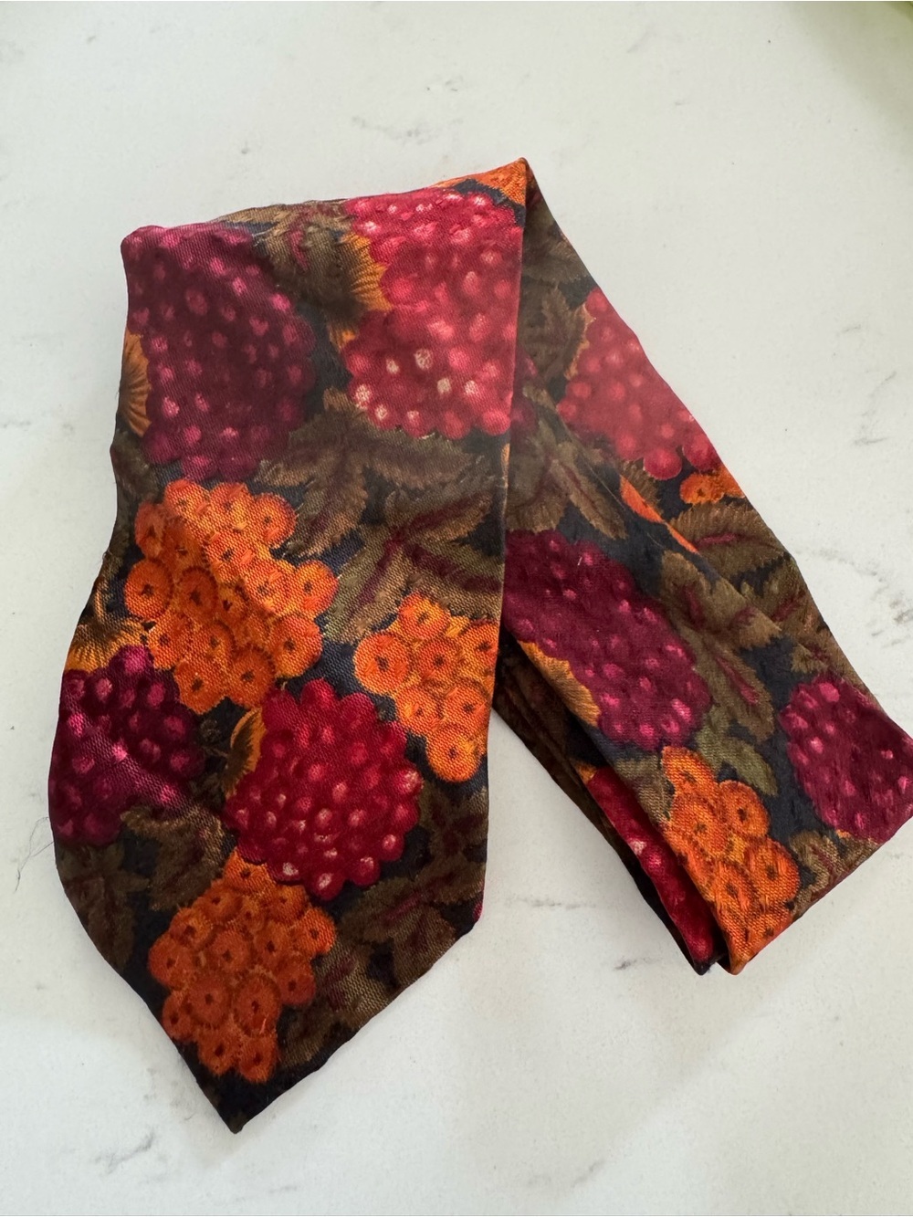 YSL Vintage Floral Cluster Silk Tie in Burgundy and Orange